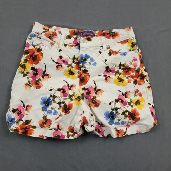 Gloria Vanderbilt Amanda Floral Shorts Womens 14 White Pink Orange Blue - Picture 1 of 13